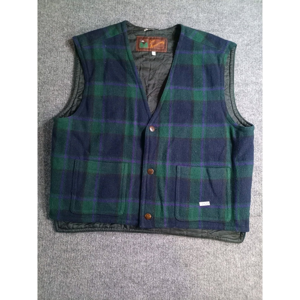 Vintage Landventures By Bass Wool Vest Womens 1X Black Watch Plaid Quilted Lined